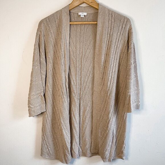 J Jill Open Front Cable Knit Tan Cardigan Size Small - Picture 1 of 7